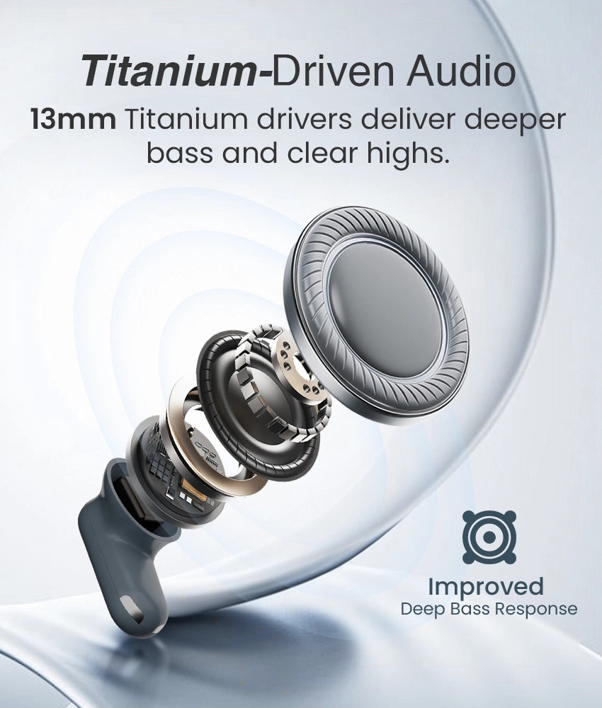 Airflow Go 13mm titanium drivers deliver deeper bass, sharper highs, and rich audio