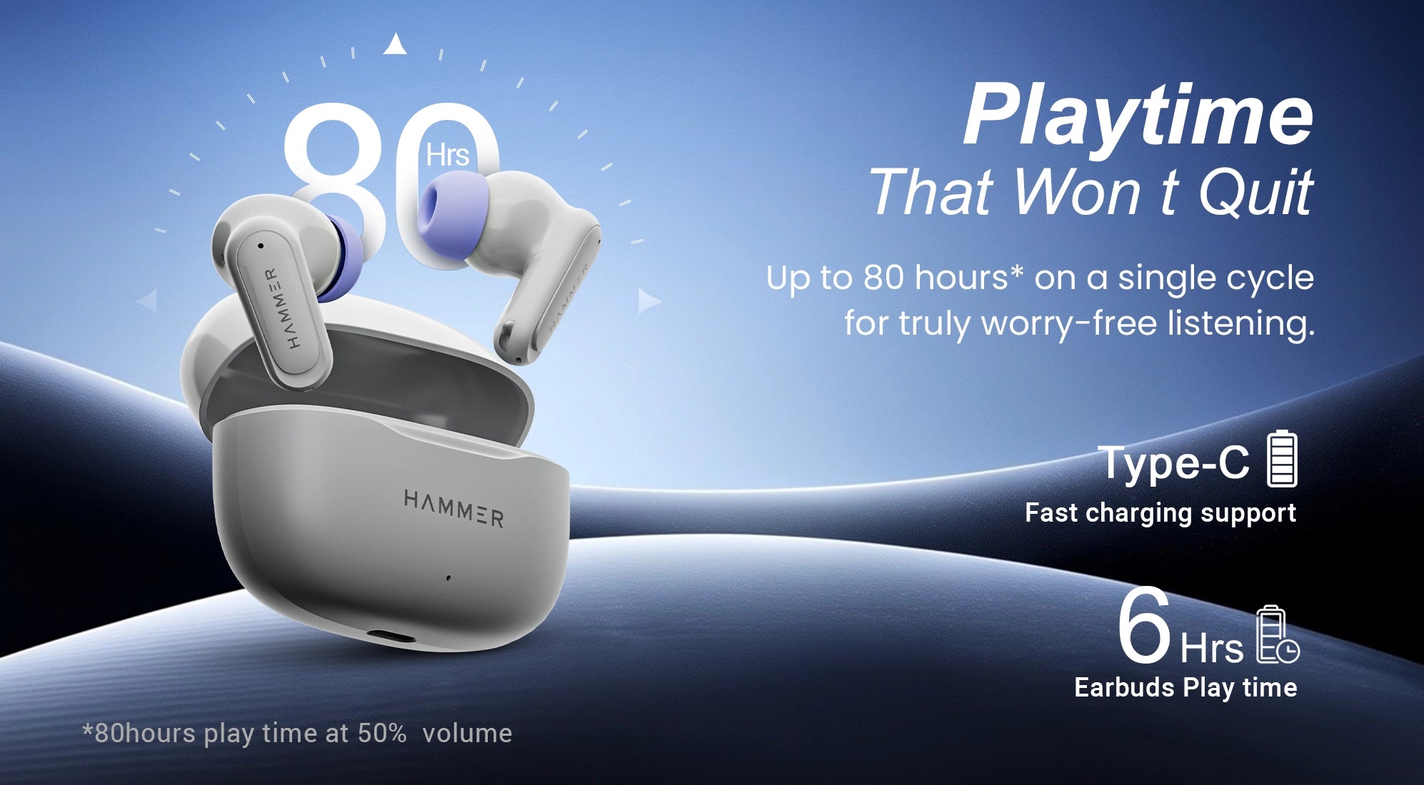 Up to 80 hours playtime delivers worry-free listening with powerful battery performance