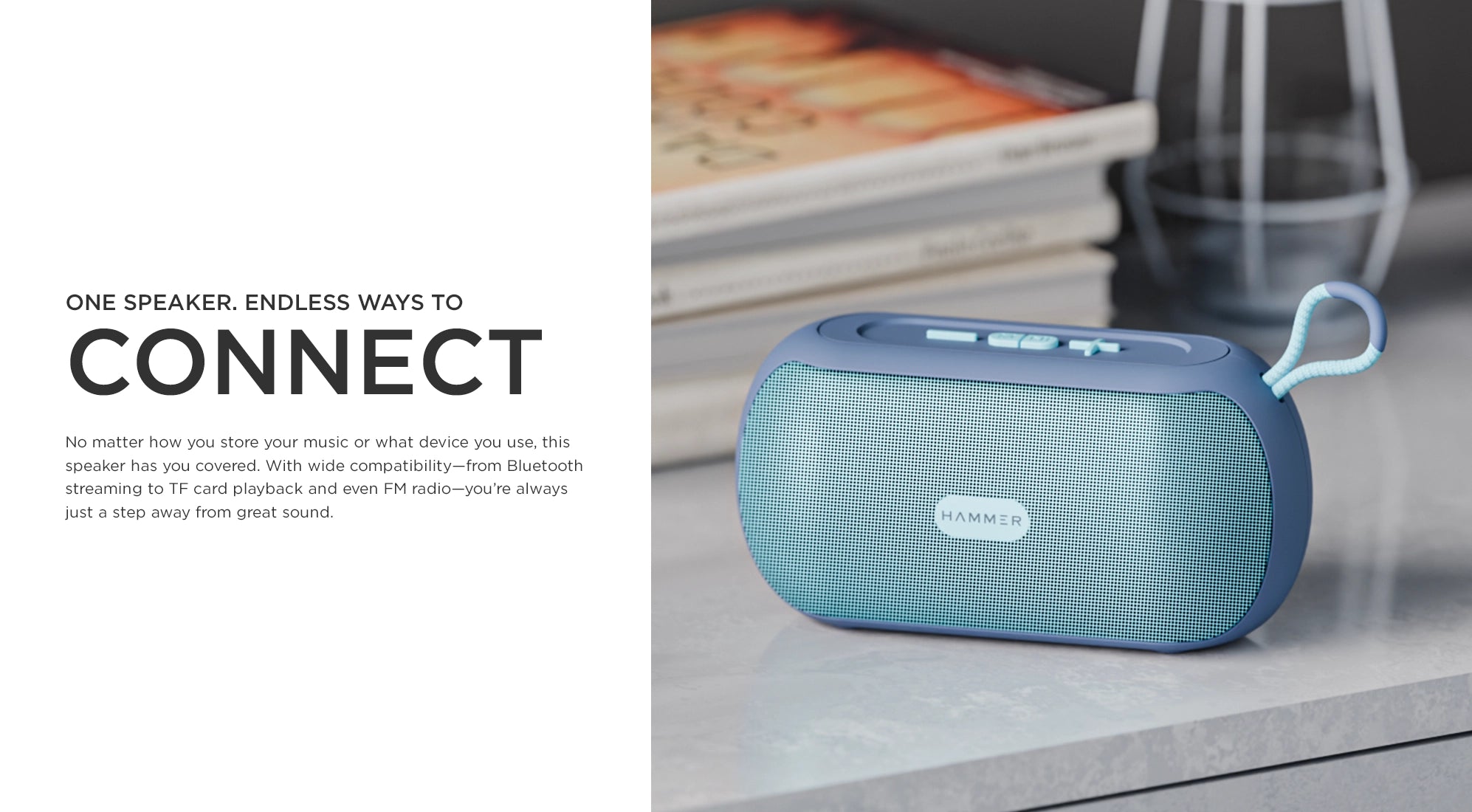 Versatile Bluetooth speaker with TF card, FM radio, and multiple connectivity options.