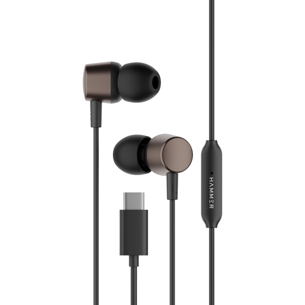 Hammer Nova 2 Type C Wired Earphones with Mic, Metal Build, 13mm Drivers, Tangle-Free Cable (Black)