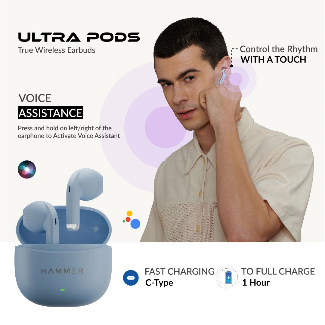 Hammer Ultra Pods TWS Earbuds with 3D Stereo Sound & Touch Controls