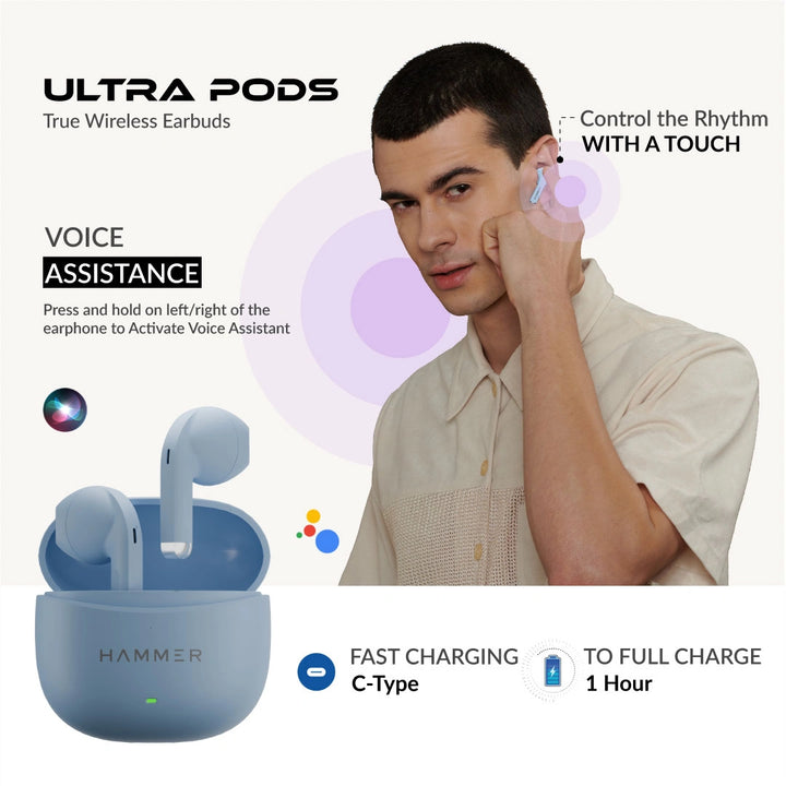 Hammer Ultra Pods TWS Earbuds with 3D Stereo Sound & Touch Controls