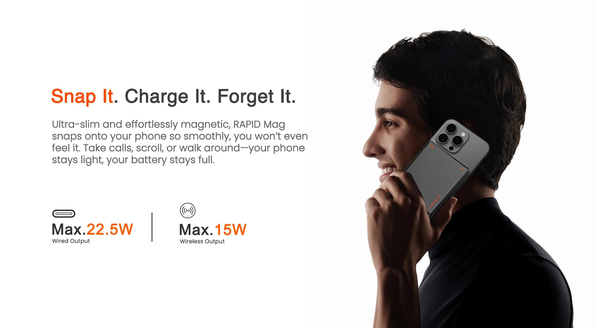 Ultra-slim magnetic power bank with 22.5W fast wired and 15W wireless charging