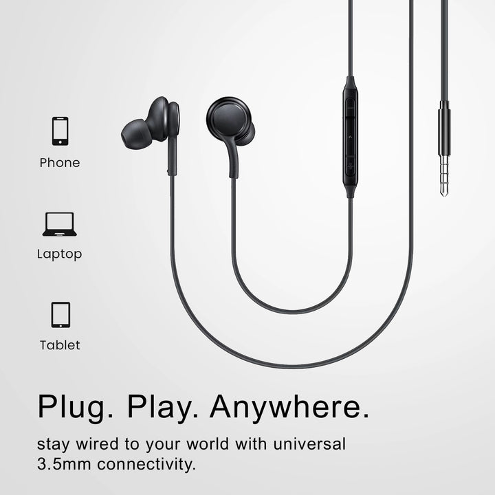 Black earphones with universal 3.5mm connectivity 
