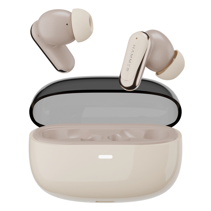 Hammer Aura Wireless Ear Buds with 32dB ANC, 4-Mic ENC,50H Playtime, Low Latency Gaming Mode, IPX4 (Beige)