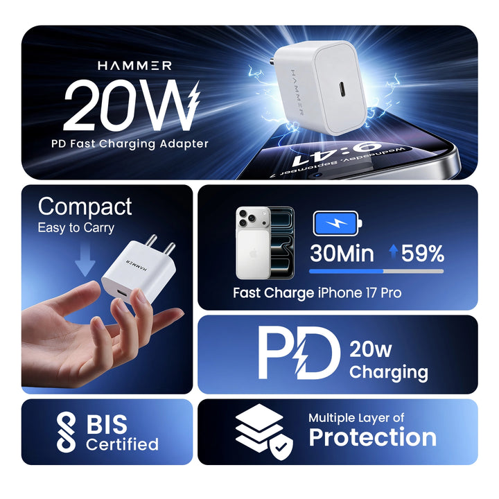 Hammer PD 20W Type C Travel Adapter with Fast Charging