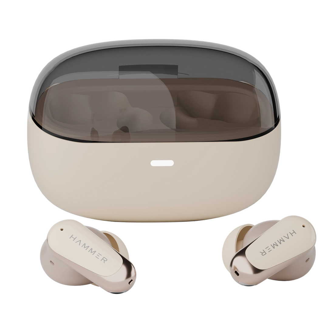 Hammer Aura Wireless Ear Buds with 32dB ANC, 4-Mic ENC,50H Playtime, Low Latency Gaming Mode, IPX4 (Beige)