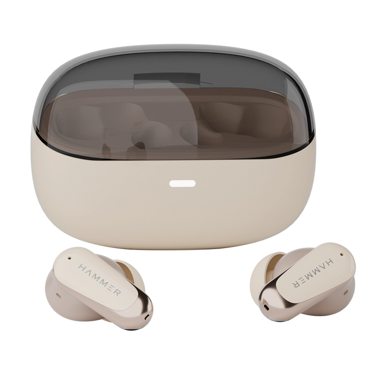 Hammer Aura Wireless Ear Buds with 32dB ANC, 4-Mic ENC,50H Playtime, Low Latency Gaming Mode, IPX4 (Beige)