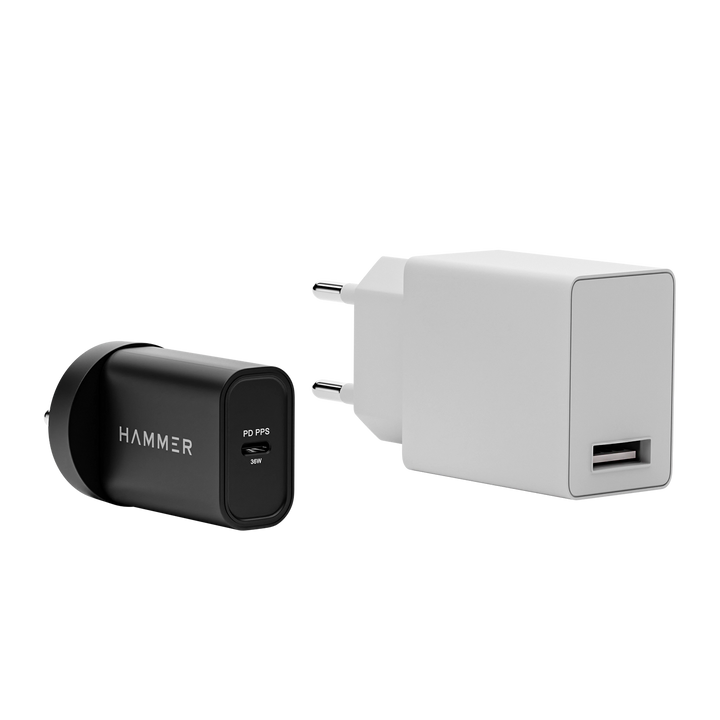 Hammer 36W Fast GaN Charger, iPhone 0 to 50% in 30mins, Dual USB-C, Compatible with iPhone, Samsung Mobiles & Laptop, 2 Yr Warranty, With C to C Cable (Black)