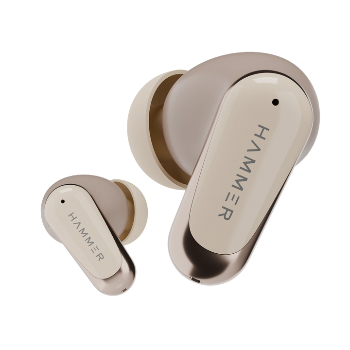 Hammer Aura Wireless Ear Buds with 32dB ANC, 4-Mic ENC,50H Playtime, Low Latency Gaming Mode, IPX4 (Beige)