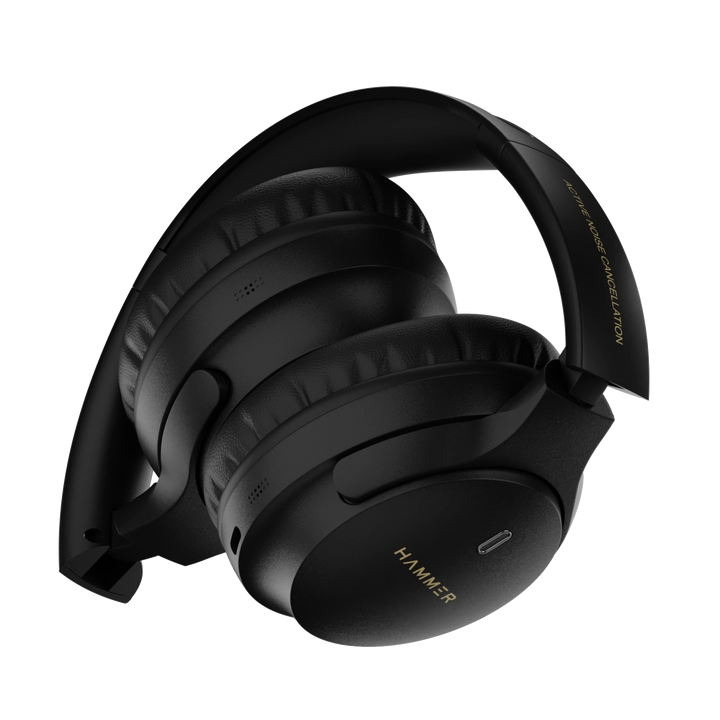Hammer Bash Vivid ANC Wireless Bluetooth Over-Ear Headphones with 23 dB 70h Playtime, Type-C Fast Charging, Comfort Fit, Foldable Black