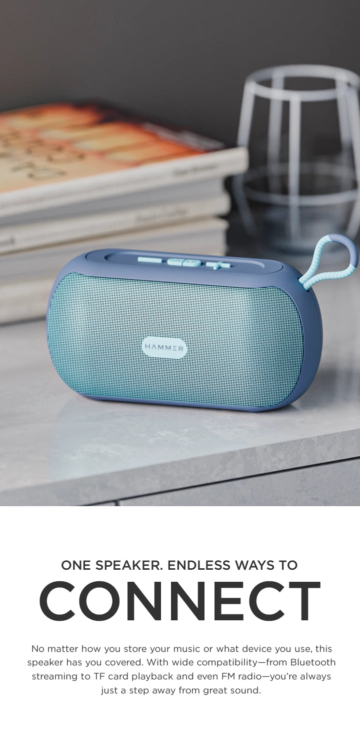 Versatile Bluetooth speaker with TF card, FM radio, and multiple connectivity options.