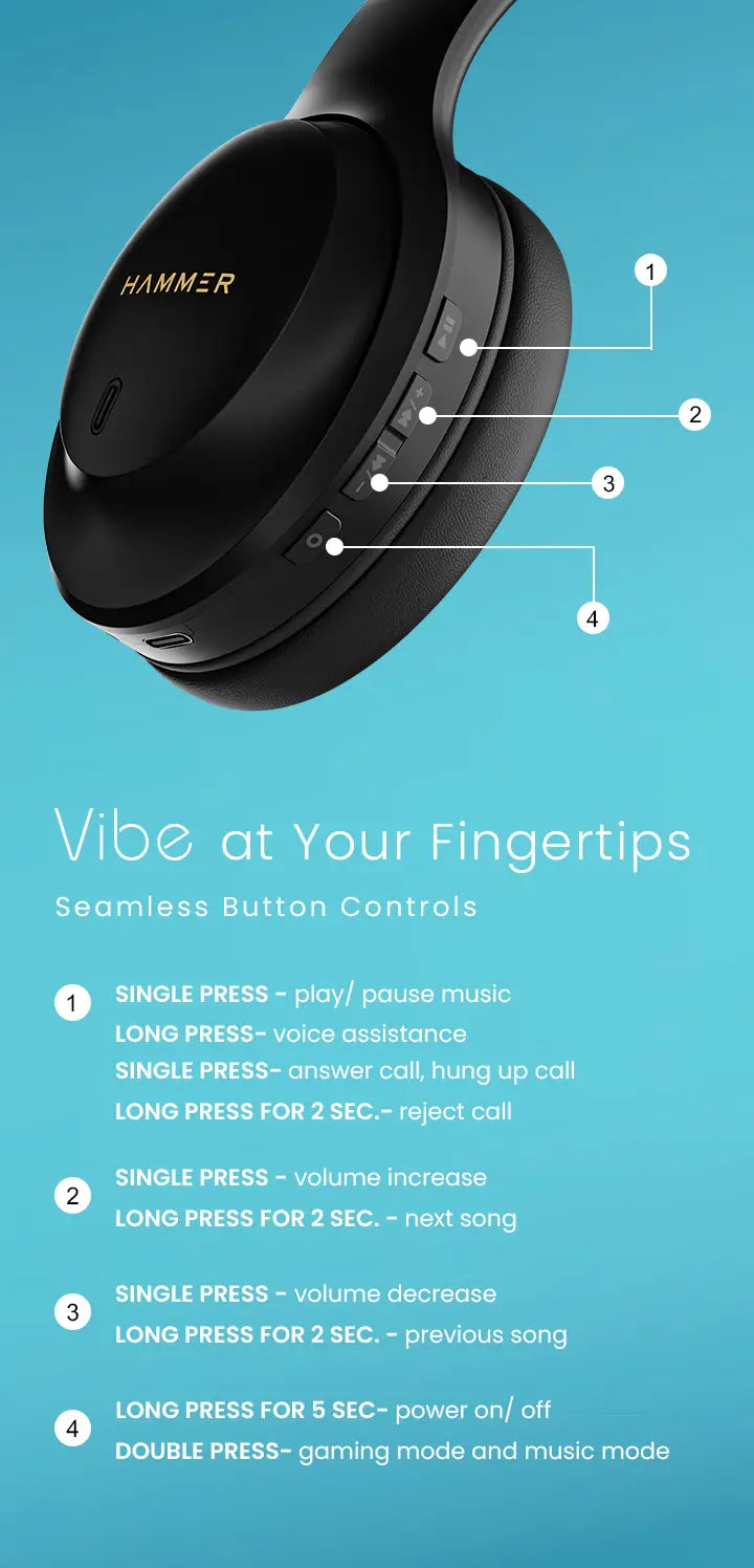 hammer vibe bluetooth headphones with button controls