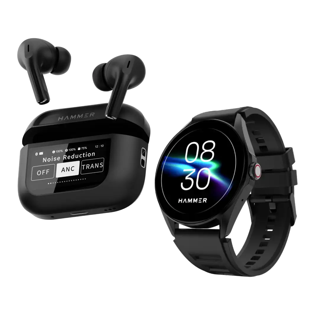 Hammer Screen TWS Bluetooth Earbuds with 32 db ANC + ENC and On Case Display