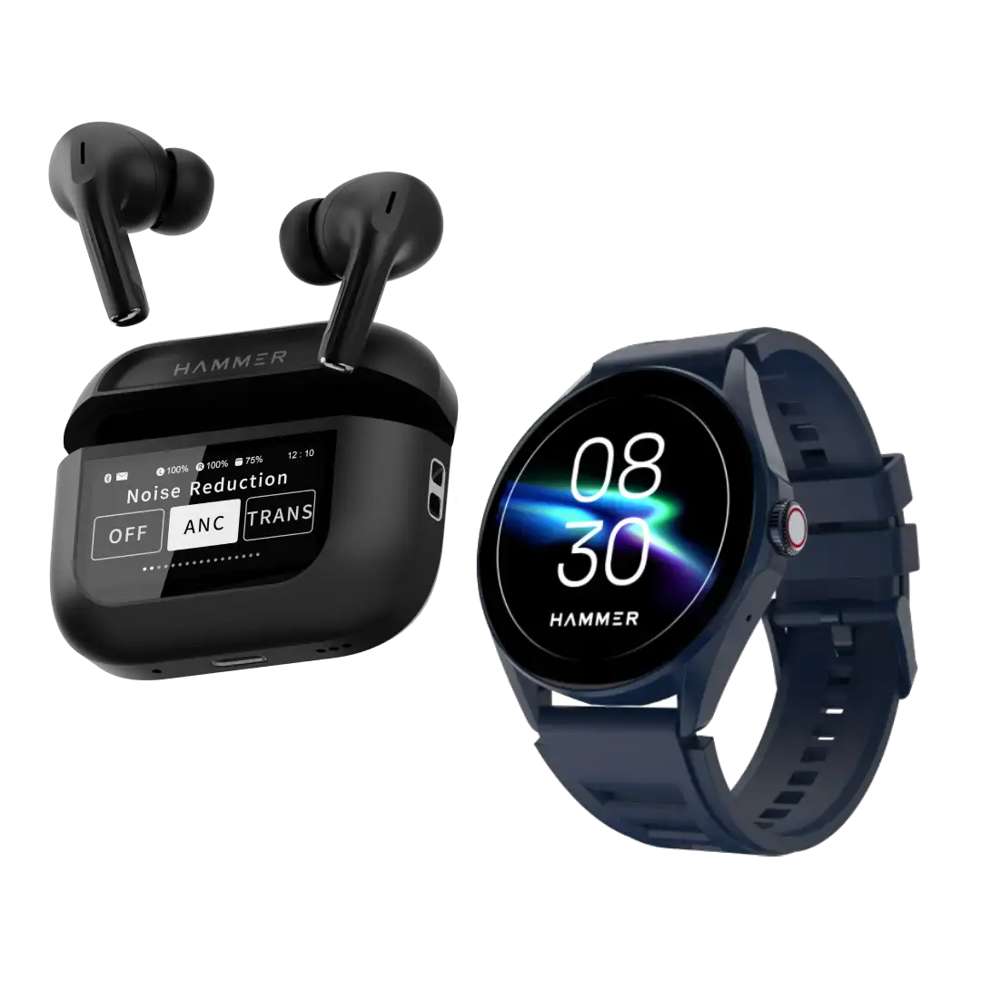 Hammer Screen TWS Bluetooth Earbuds with 32 db ANC + ENC and On Case Display