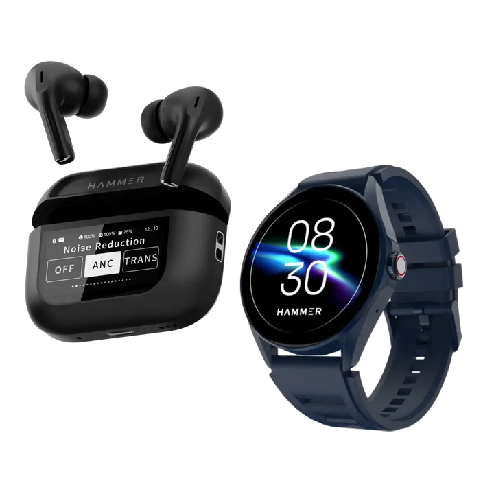 Hammer Screen TWS Bluetooth Earbuds with 32 db ANC + ENC and On Case Display