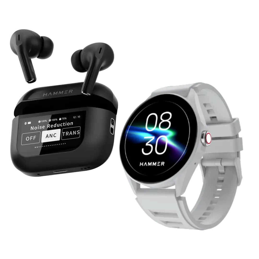 Hammer Screen TWS Bluetooth Earbuds with 32 db ANC + ENC and On Case Display