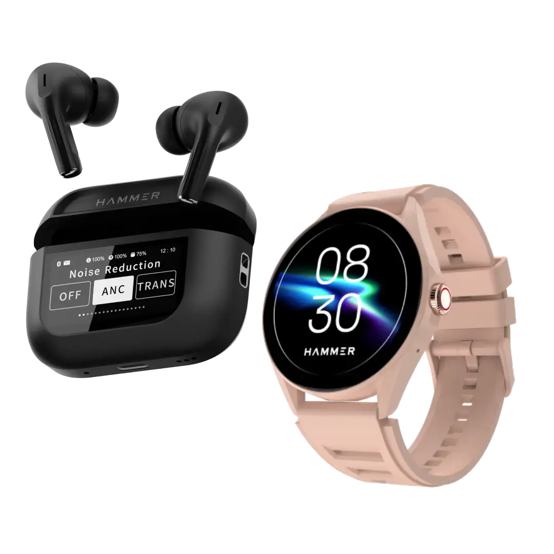 Hammer Screen TWS Bluetooth Earbuds with 32 db ANC + ENC and On Case Display