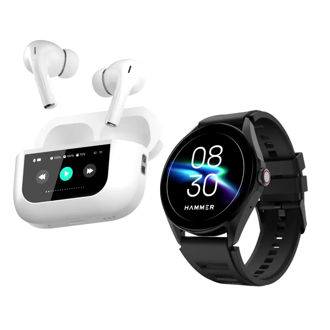 Hammer Screen TWS Bluetooth Earbuds with 32 db ANC + ENC and On Case Display