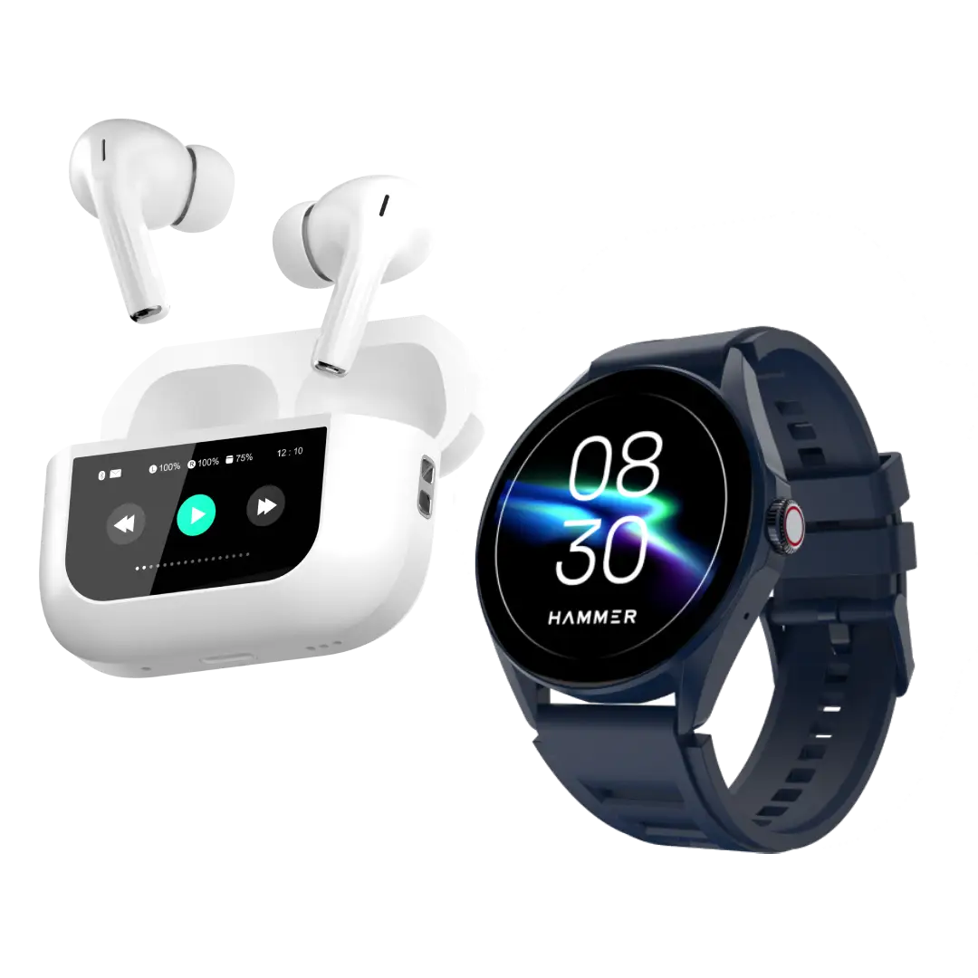 Hammer Screen TWS Bluetooth Earbuds with 32 db ANC + ENC and On Case Display