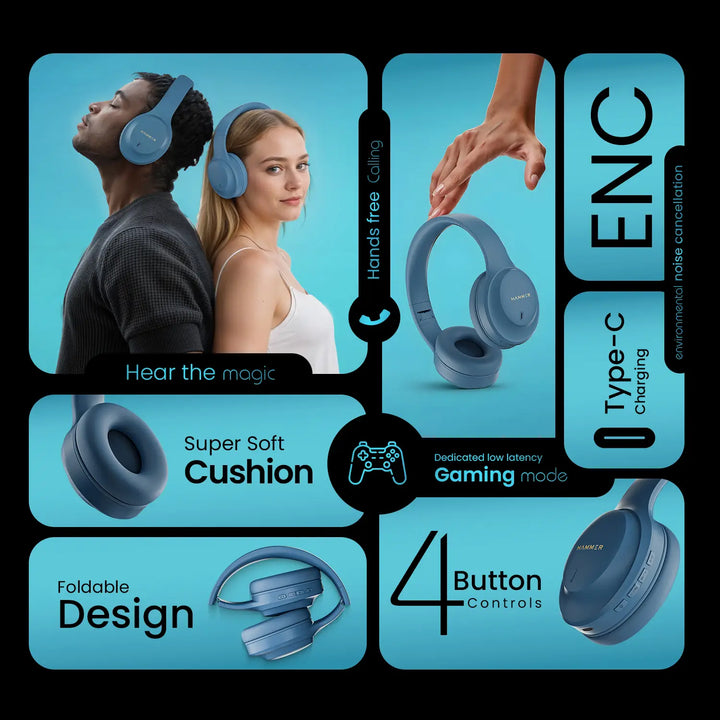 Hammer Vibe ENC Bluetooth Gaming Headphone Long Play Time