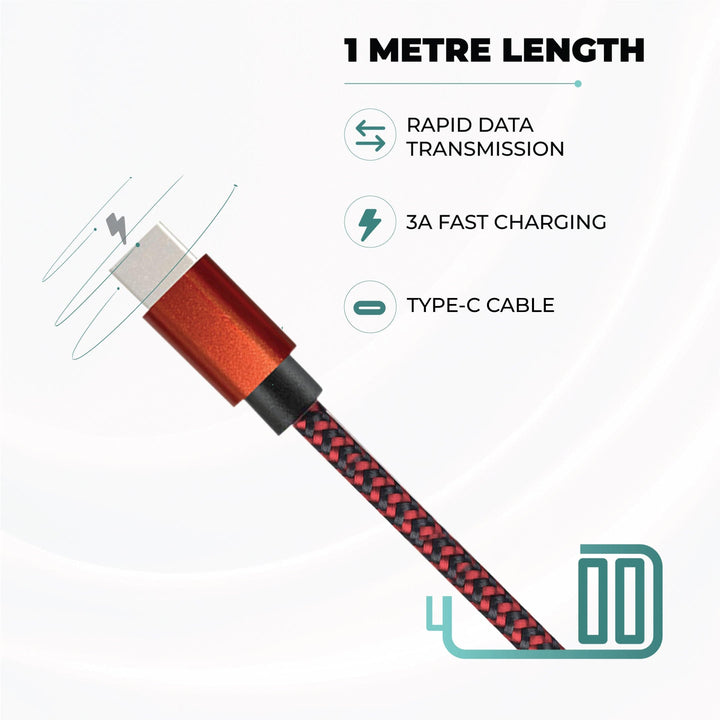 Hammer Unbreakable 3.1A Fast Charging Braided Cable 1 Meter (Red)